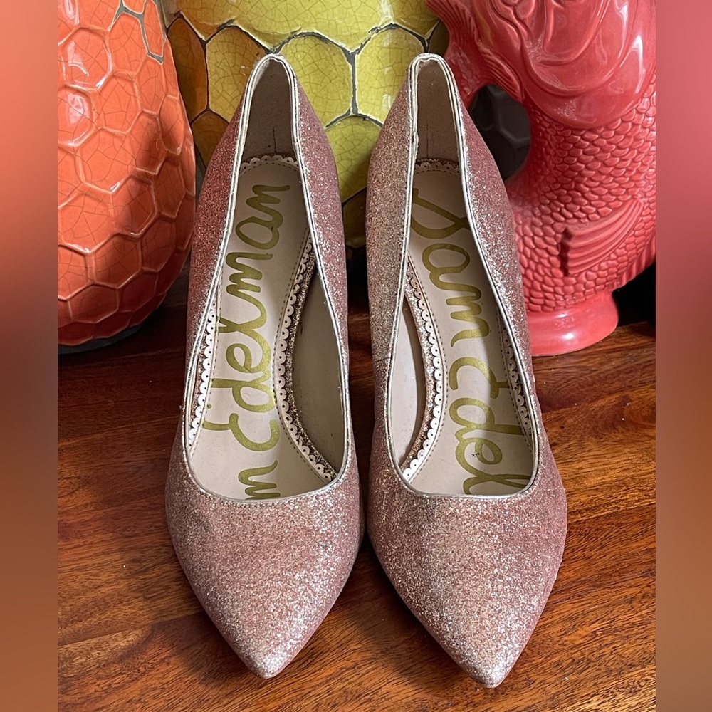 Sam Edelman Sparkly Rose Gold Glitter Pumps